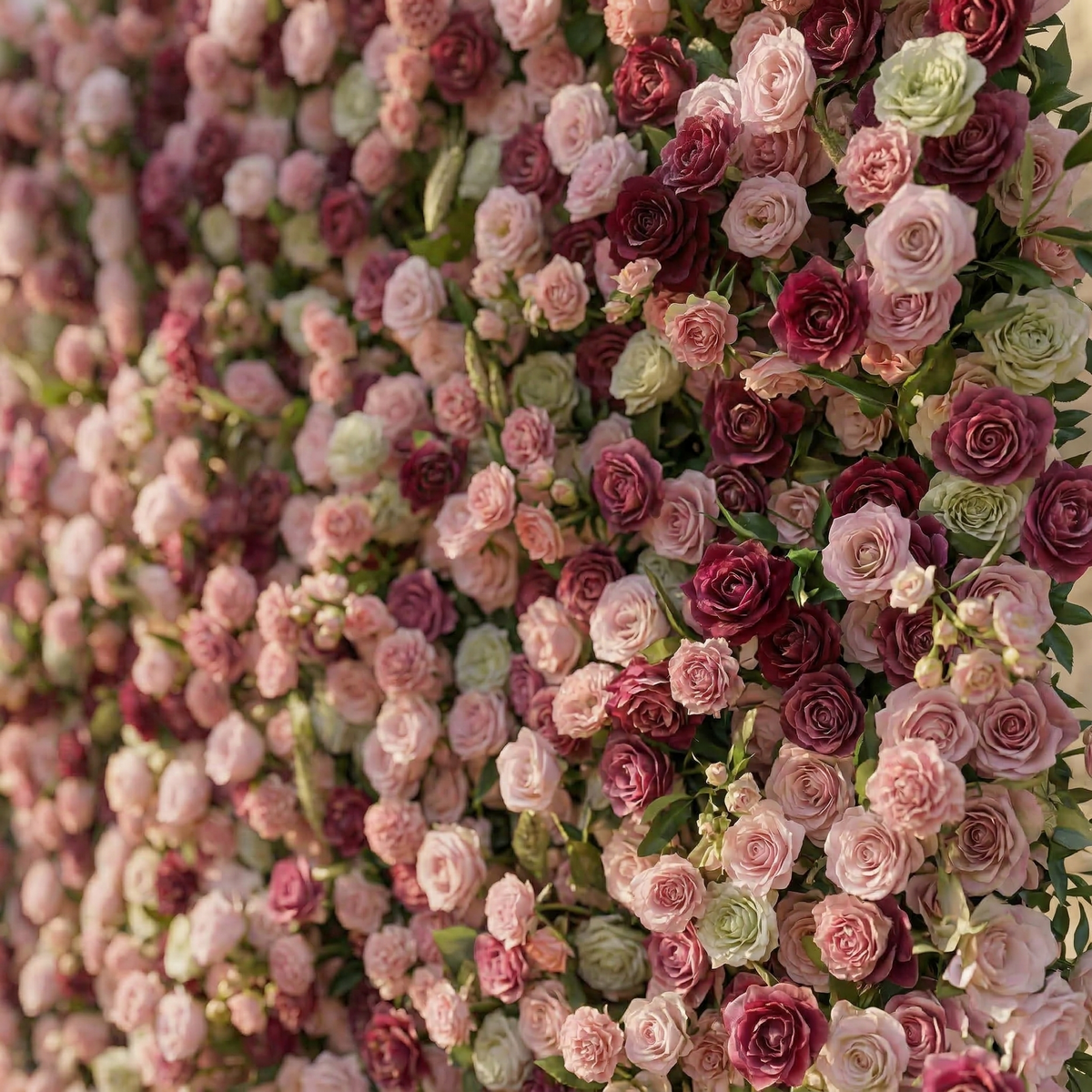 Nirex: 5D Berry & Pink Silk Rose Flower Wall Roll-Up Fabric Backdrop for Luxury Event Decor