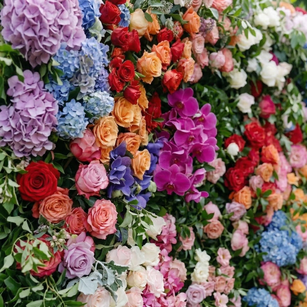 Noirae: 5D Wildflower Mix & Lush Greenery Silk Rose Flower Wall Roll-Up Fabric Backdrop for Garden Events Decor