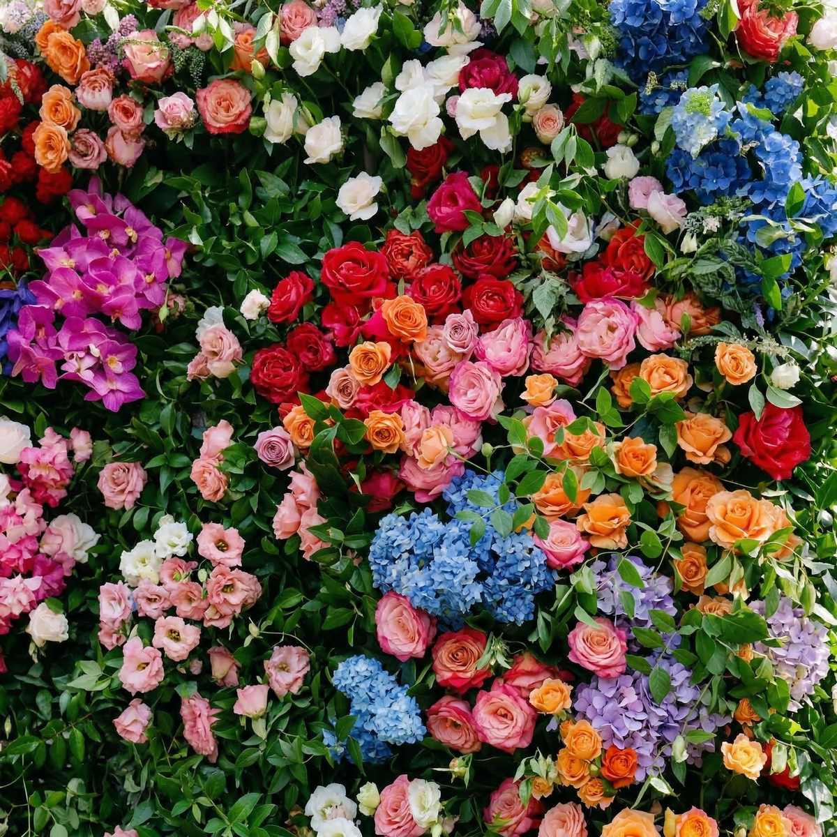 Noirae: 5D Wildflower Mix & Lush Greenery Silk Rose Flower Wall Roll-Up Fabric Backdrop for Garden Events Decor