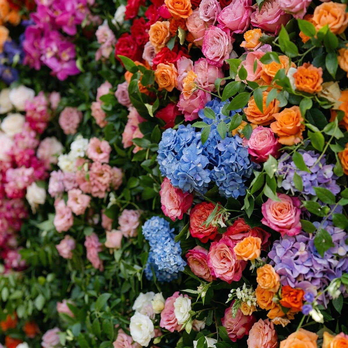 Noirae: 5D Wildflower Mix & Lush Greenery Silk Rose Flower Wall Roll-Up Fabric Backdrop for Garden Events Decor