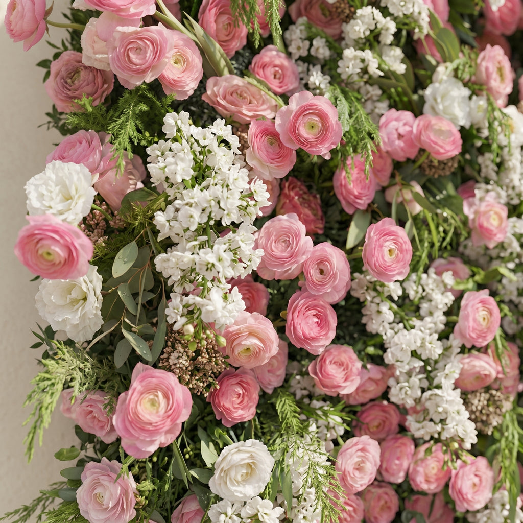 Norenina:5D Soft Blush Pink & Ivory White Silk Rose Flower Wall Roll-Up Fabric Backdrop for Romantic Weddings & Proposals
