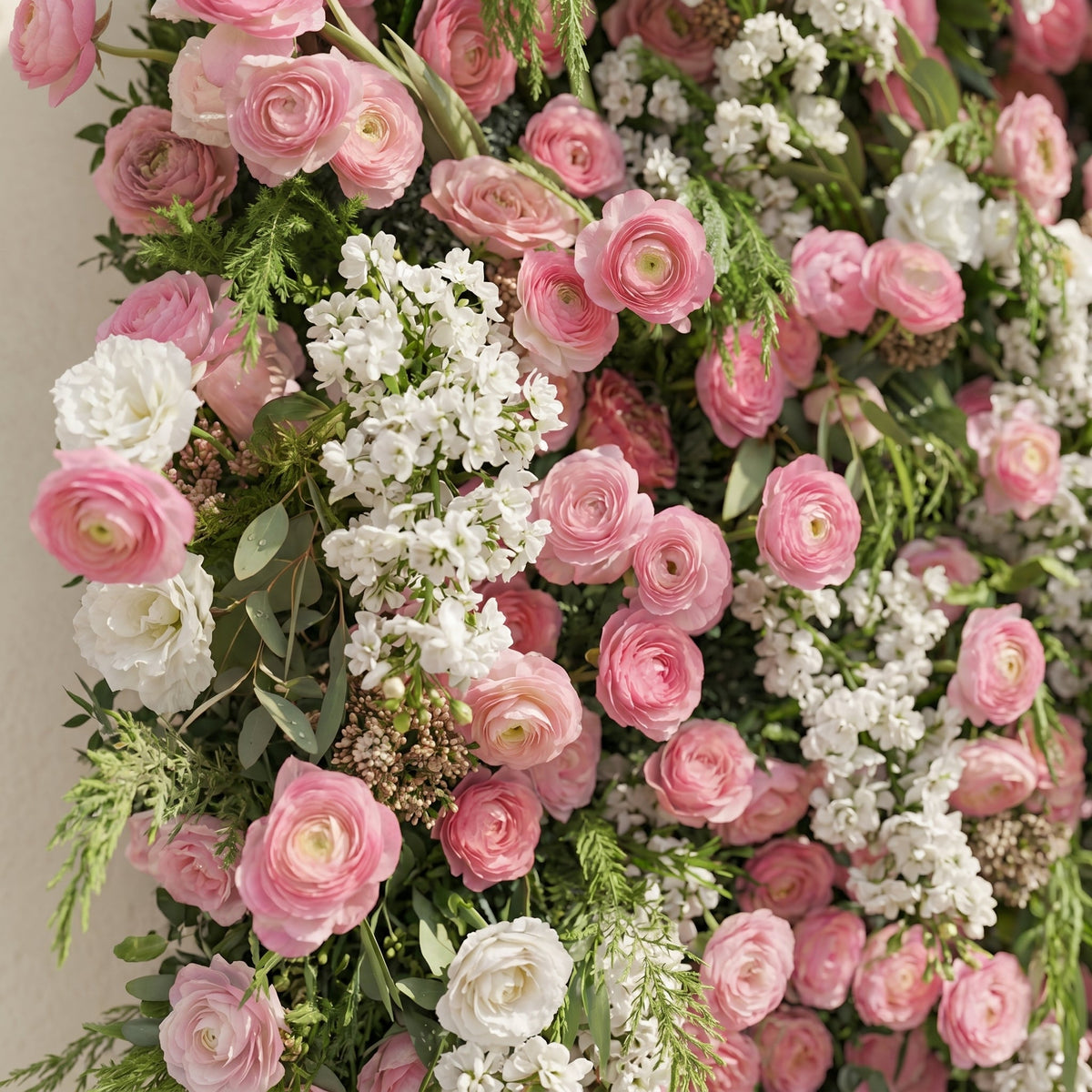 Norenina:5D Soft Blush Pink & Ivory White Silk Rose Flower Wall Roll-Up Fabric Backdrop for Romantic Weddings & Proposals