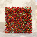 Novara: Luxury 5D Crimson Red & Vibrant Orange Silk Floral Wall Backdrop with Berry Accents for Autumn Weddings