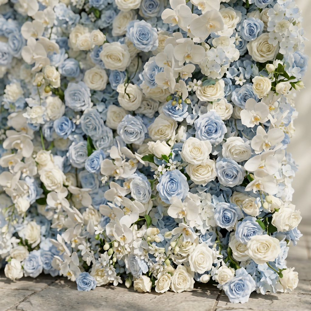 Novdelle:New Luxury 5D Blue&White roses Flower wall for Wedding&Event Decor