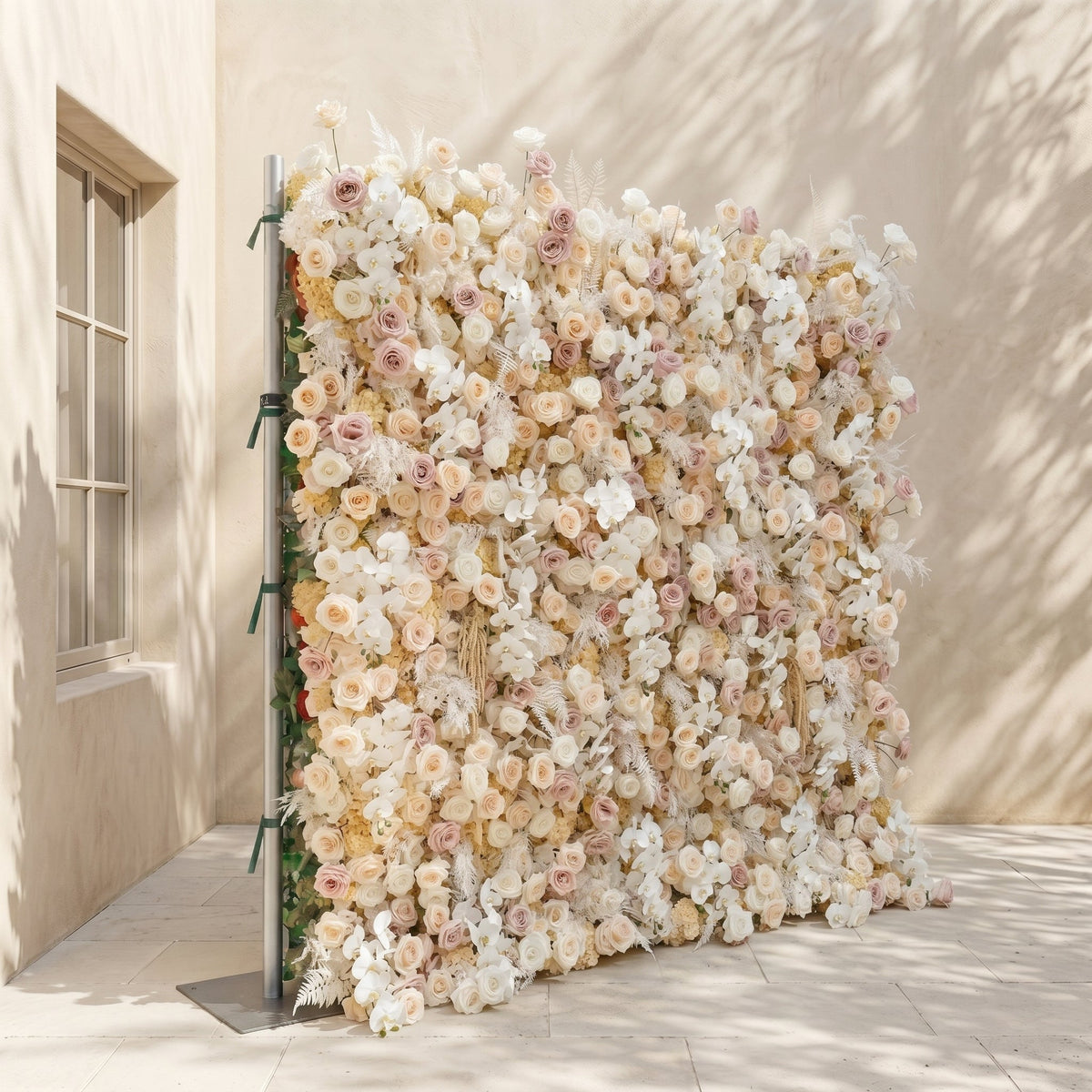 Novmora:5D Neutral Warm Cream Peach & Blush Pink Silk Rose Flower Wall Roll-Up Fabric Backdrop for Romantic Weddings & Proposals