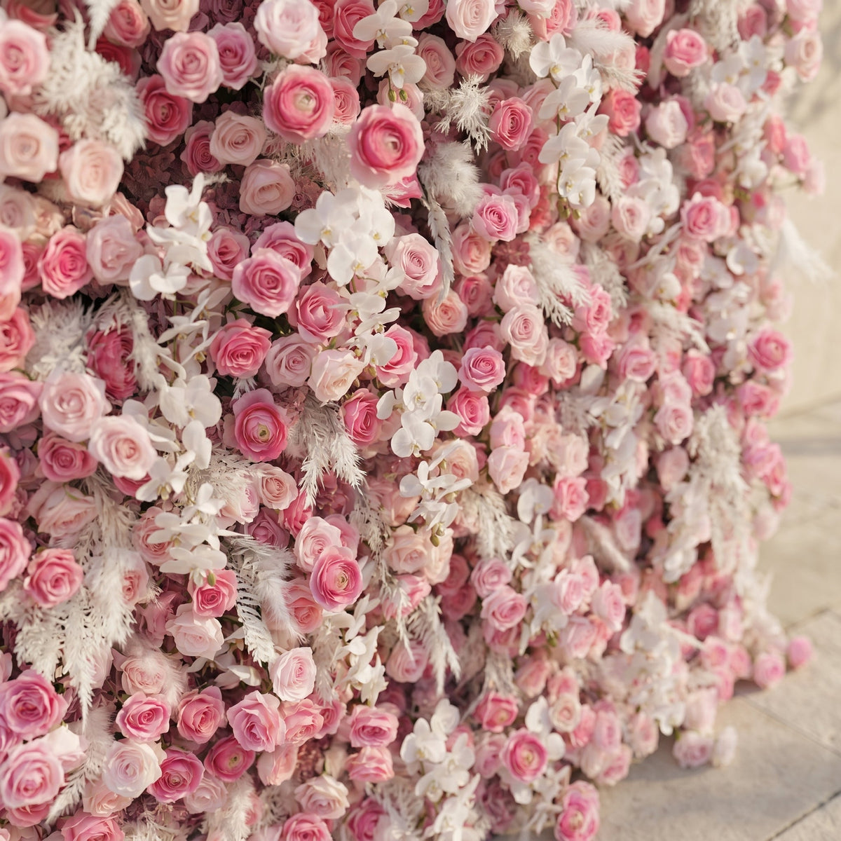 Nylenna:Luxury 5D Ombre Hot Pink & Blush Silk Floral Wall Roll-Up Backdrop for Vibrant Romantic Weddings