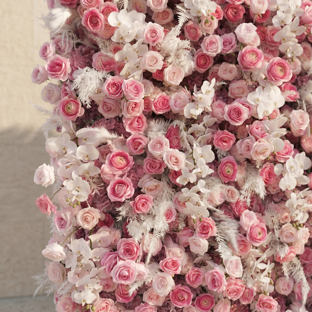 Nylenna:Luxury 5D Ombre Hot Pink & Blush Silk Floral Wall Roll-Up Backdrop for Vibrant Romantic Weddings