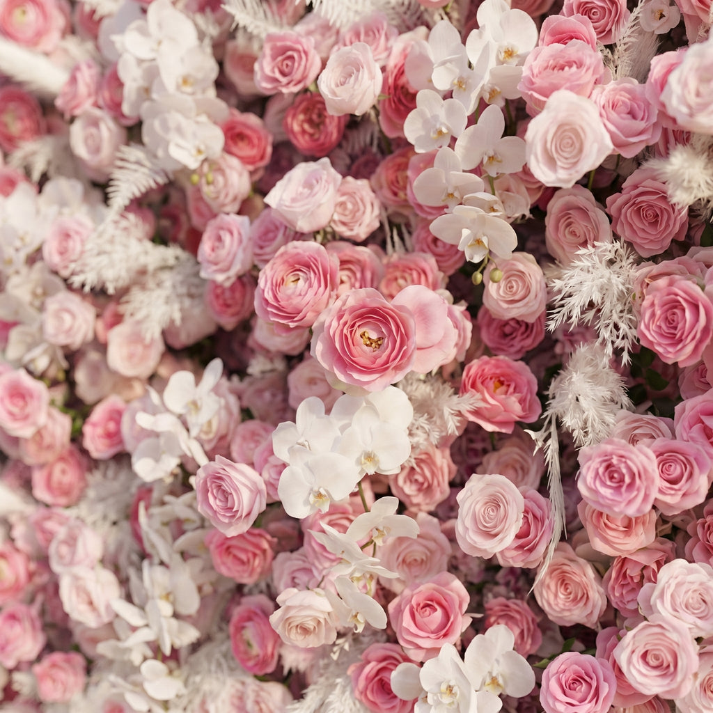 Nylenna:Luxury 5D Ombre Hot Pink & Blush Silk Floral Wall Roll-Up Backdrop for Vibrant Romantic Weddings