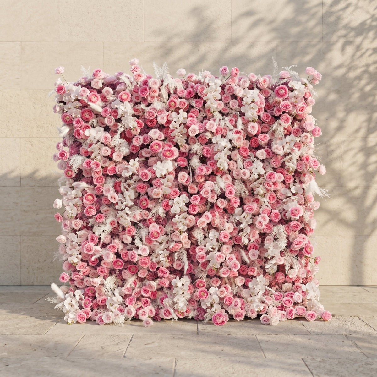 Nylenna:Luxury 5D Ombre Hot Pink & Blush Silk Floral Wall Roll-Up Backdrop for Vibrant Romantic Weddings