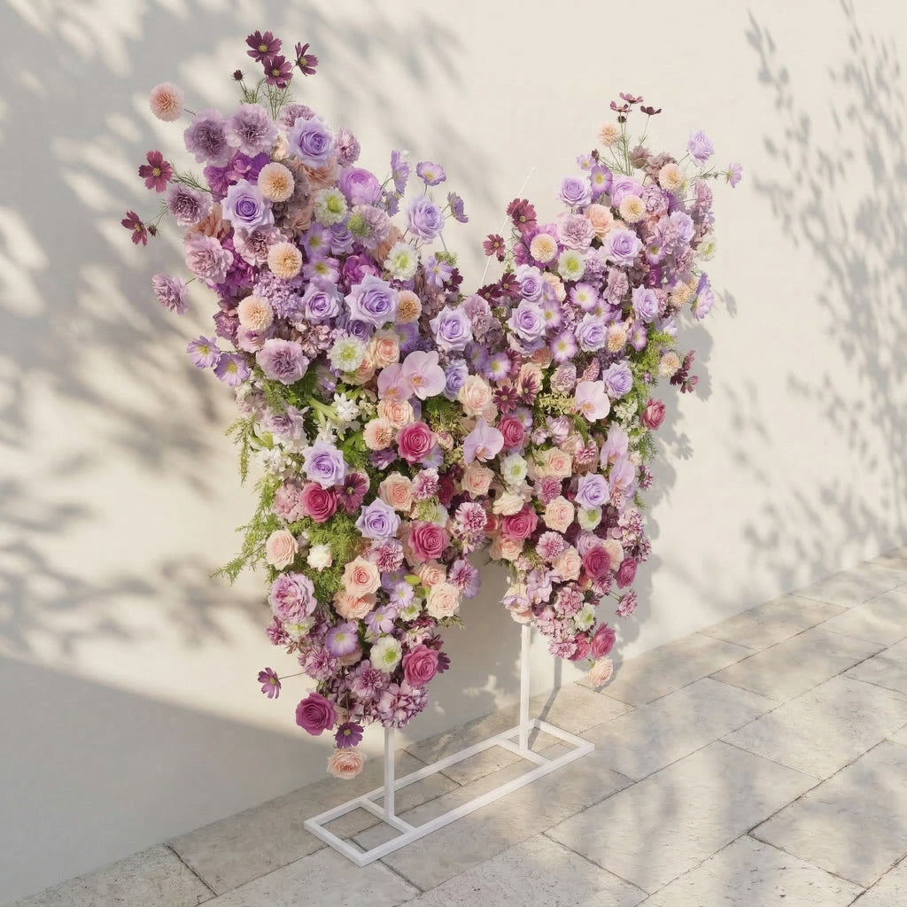 Nyvra: Dreamy Lavender & Purple Butterfly-Shaped Artificial Floral Wall for Garden Wedding & Event