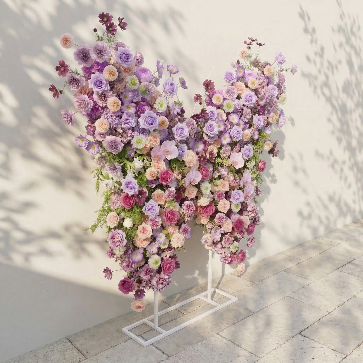 Nyvra: Dreamy Lavender & Purple Butterfly-Shaped Artificial Floral Wall for Garden Wedding & Event