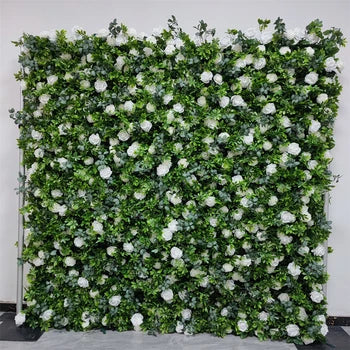 ODM Custom White Silk Rose and Green Plants Flower Wall Silk Artificial Flower Background for Wedding & Party Decorations Free Shipping