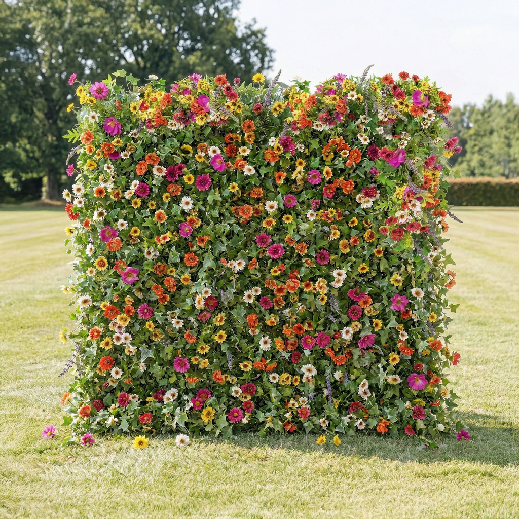 Odette: 5D Multi-Color Wildflower Silk Floral Wall Roll-Up Fabric Backdrop for Natural Garden Weddings & Parties