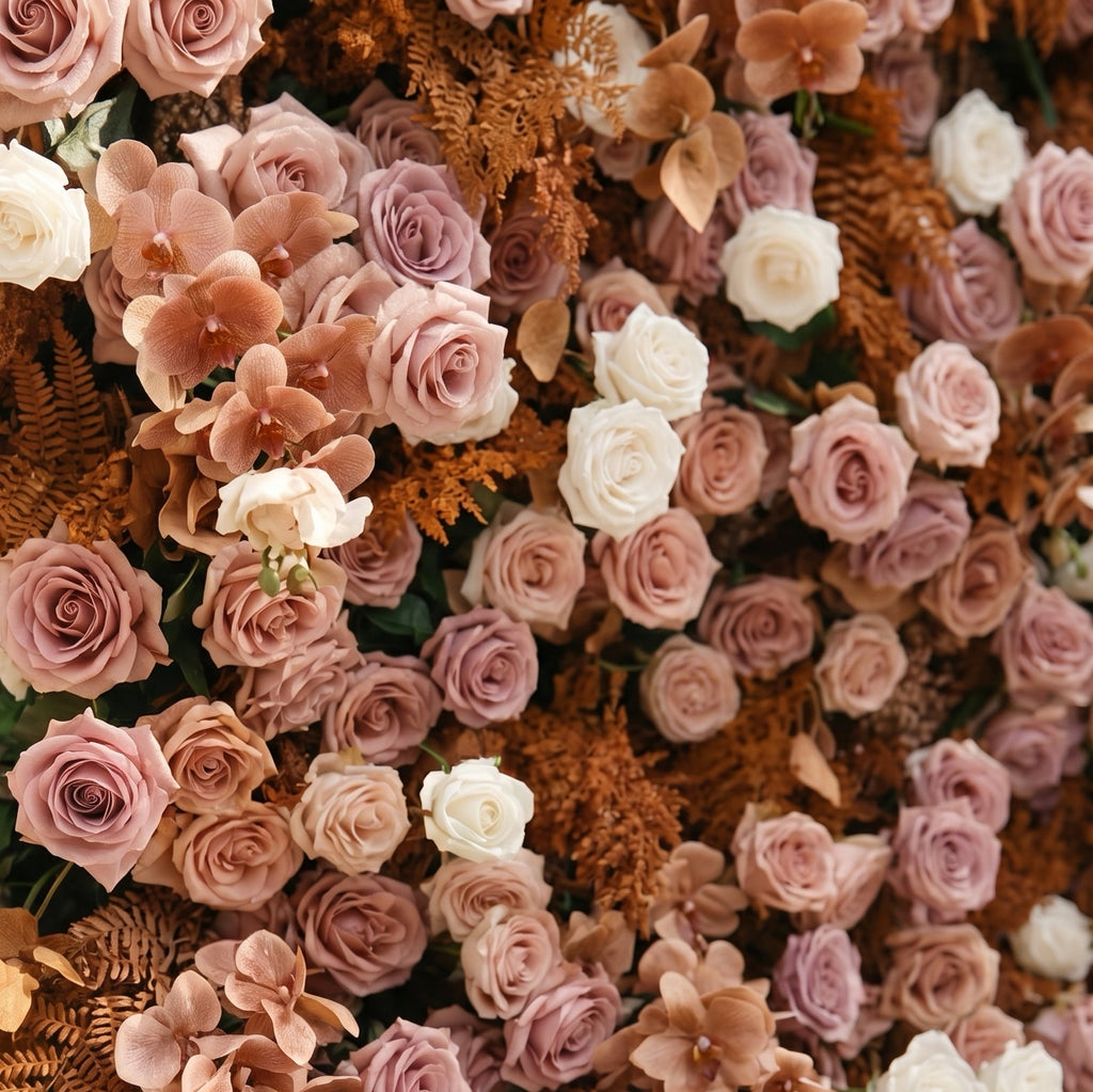 Orelloria:Luxury 5D Terracotta & Dusty Rose Silk Floral Wall Roll-Up Backdrop for Rustic Fall Weddings