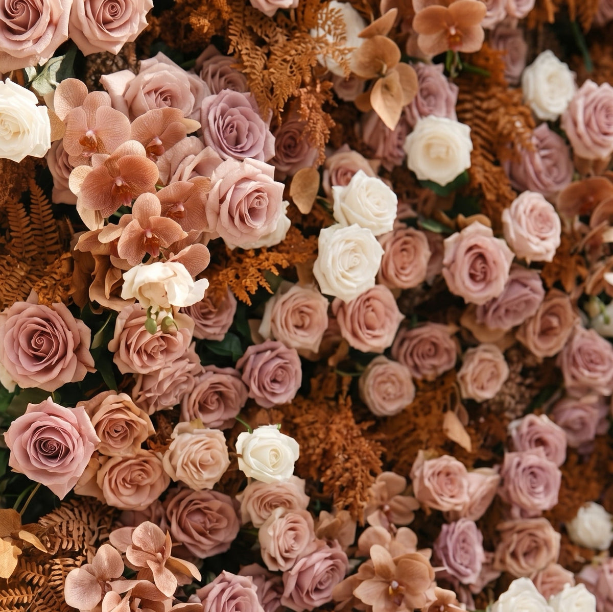 Orelloria:Luxury 5D Terracotta & Dusty Rose Silk Floral Wall Roll-Up Backdrop for Rustic Fall Weddings