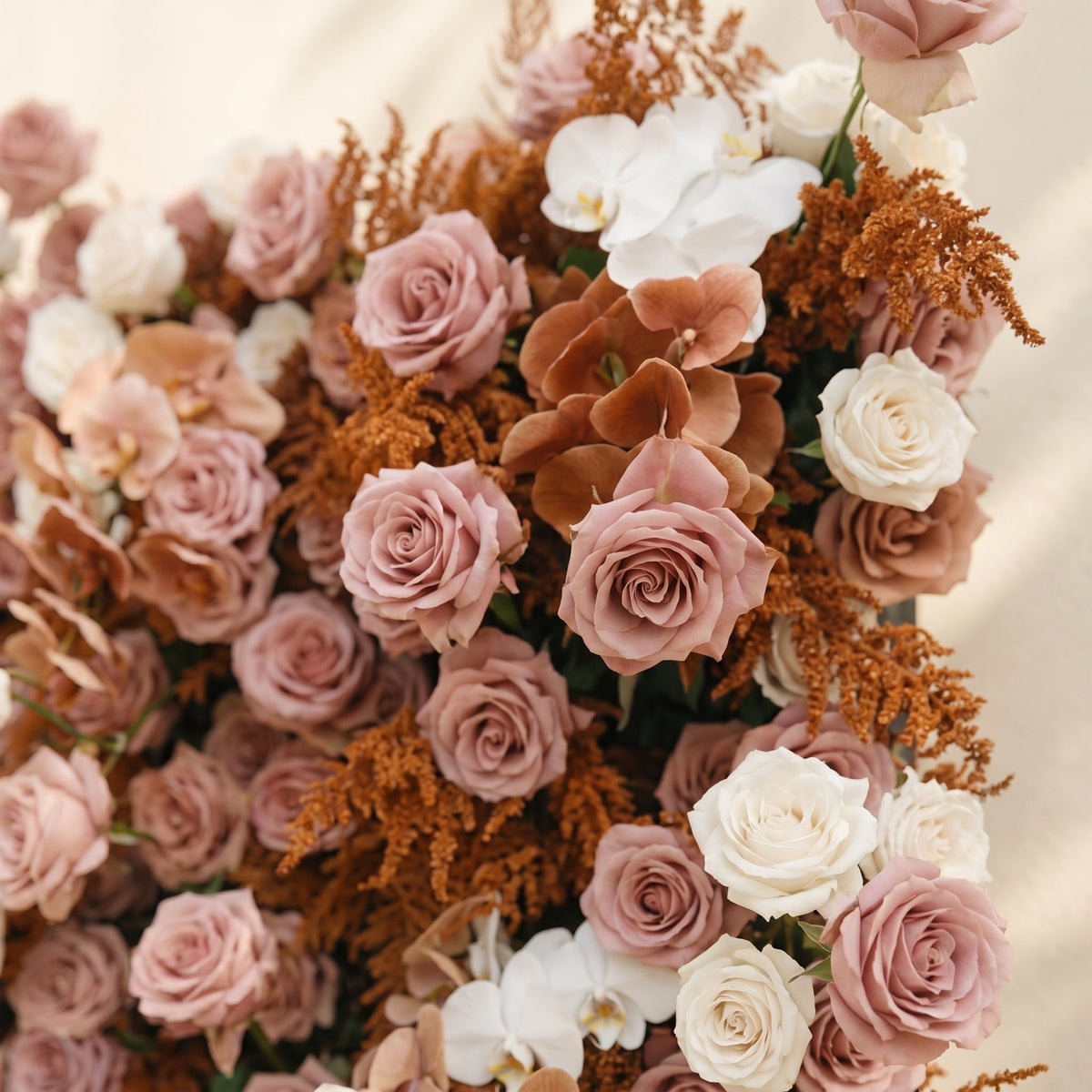 Orelloria:Luxury 5D Terracotta & Dusty Rose Silk Floral Wall Roll-Up Backdrop for Rustic Fall Weddings