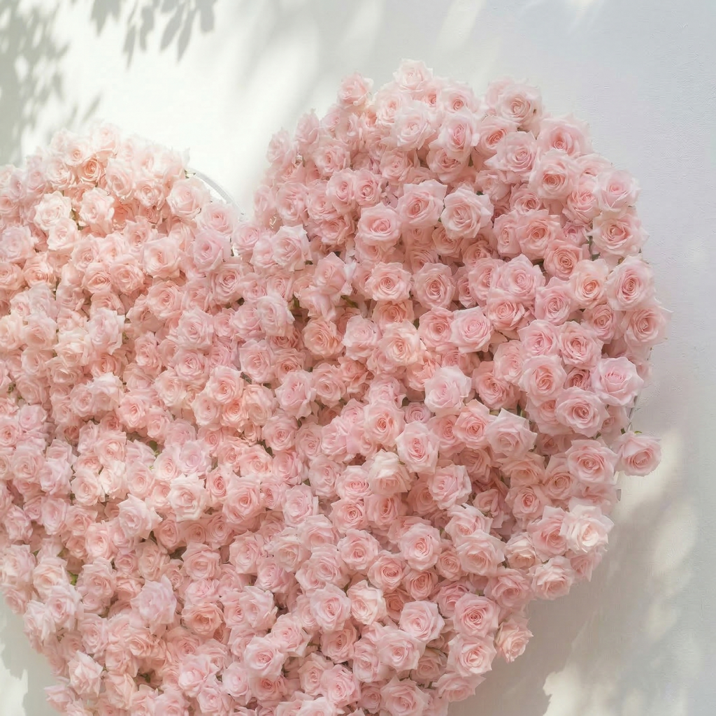 Orelune: 3D Ethereal Blush Pink Heart-Shaped Artificial Floral Backdrop for Romantic Wedding & Proposal