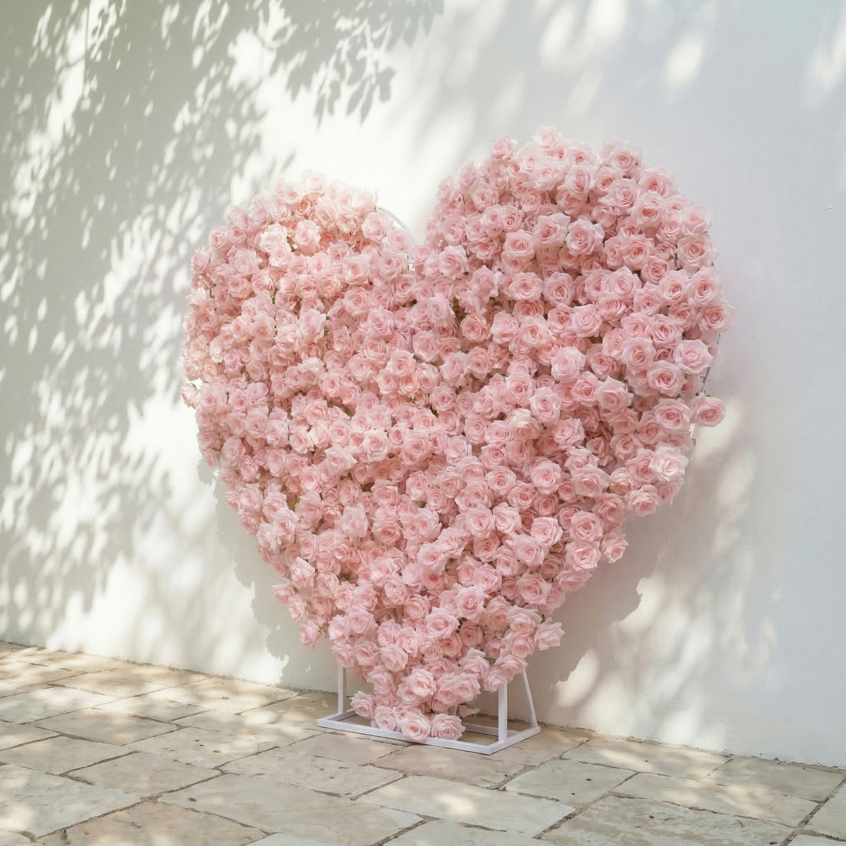 Orelune: 3D Ethereal Blush Pink Heart-Shaped Artificial Floral Backdrop for Romantic Wedding & Proposal