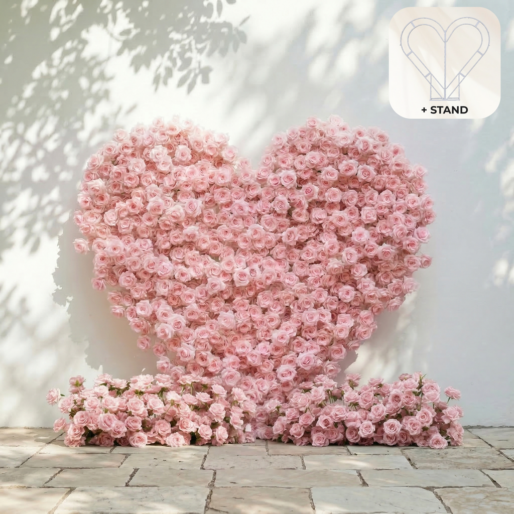 Orelune: 3D Ethereal Blush Pink Heart-Shaped Artificial Floral Backdrop for Romantic Wedding & Proposal