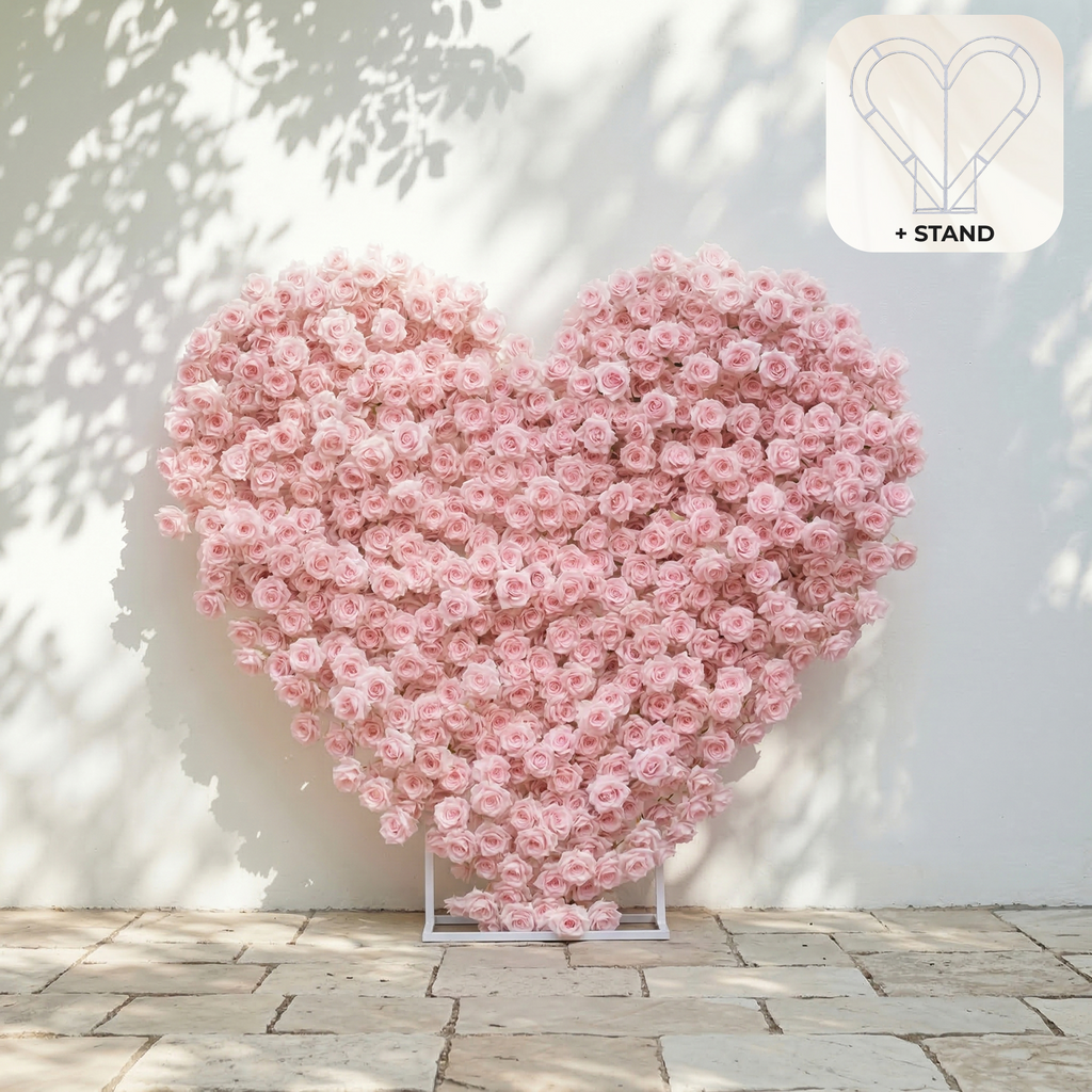 Orelune: 3D Ethereal Blush Pink Heart-Shaped Artificial Floral Backdrop for Romantic Wedding & Proposal