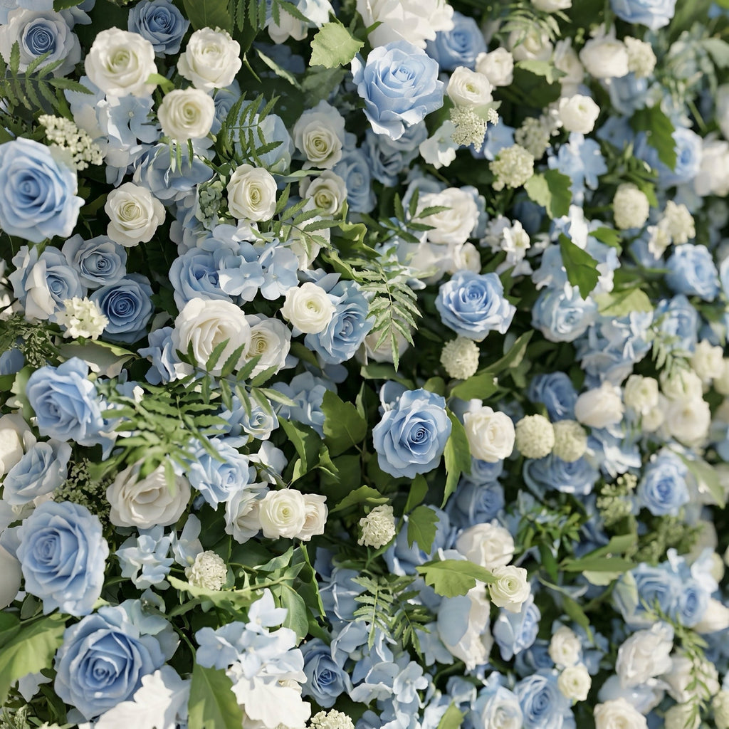 Orelvia:New Luxury 5D Blue&White roses Flower wall with Greenery for Wedding&Event Decor