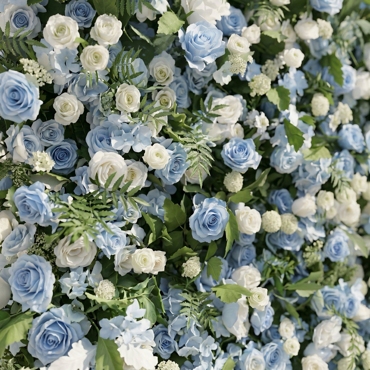 Orelvia:New Luxury 5D Blue&White roses Flower wall with Greenery for Wedding&Event Decor