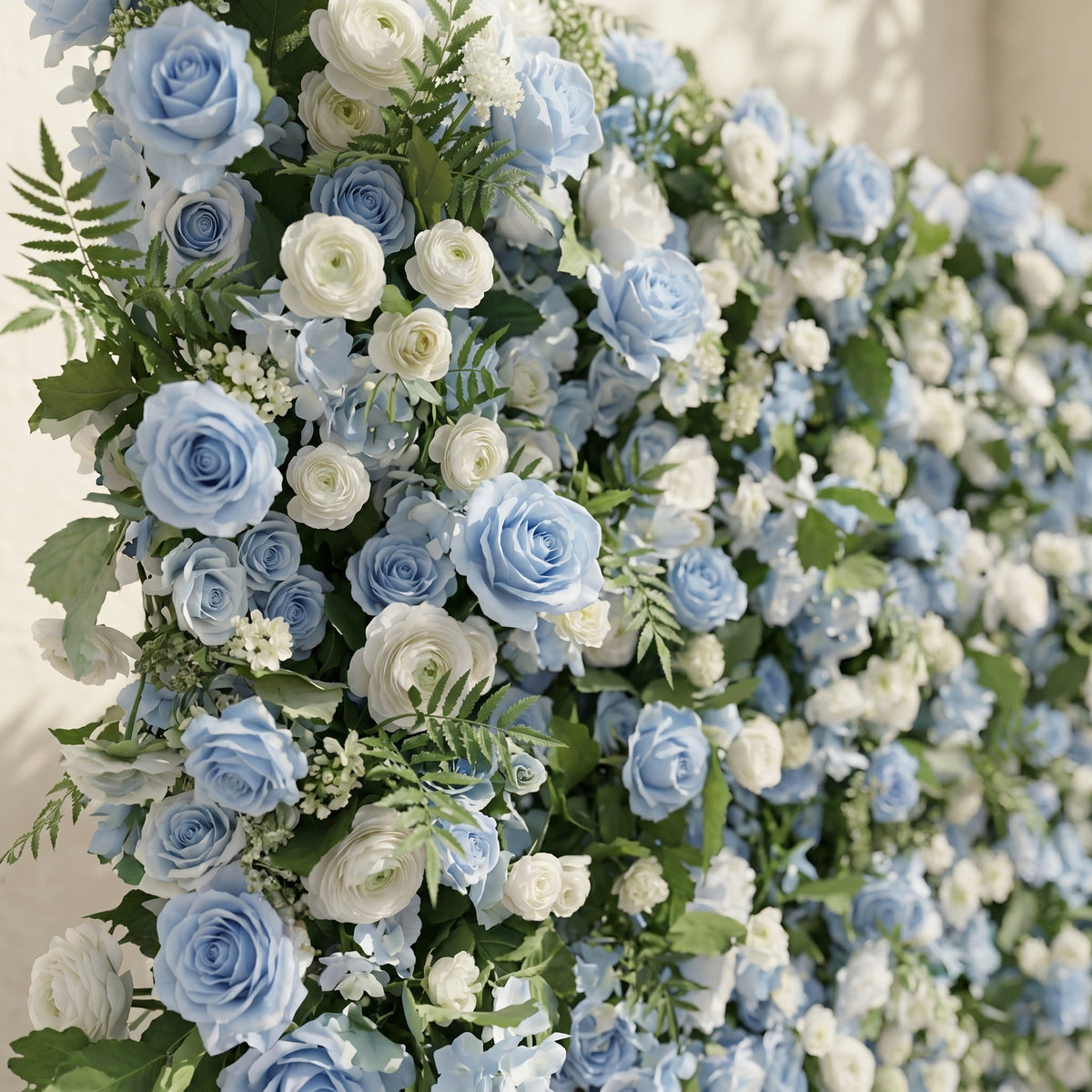 Orelvia:New Luxury 5D Blue&White roses Flower wall with Greenery for Wedding&Event Decor