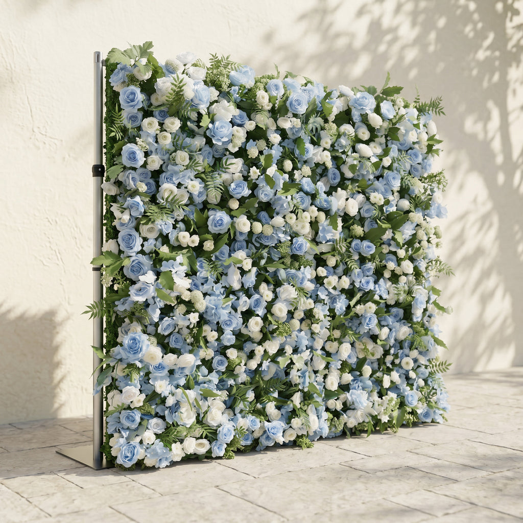 Orelvia:New Luxury 5D Blue&White roses Flower wall with Greenery for Wedding&Event Decor
