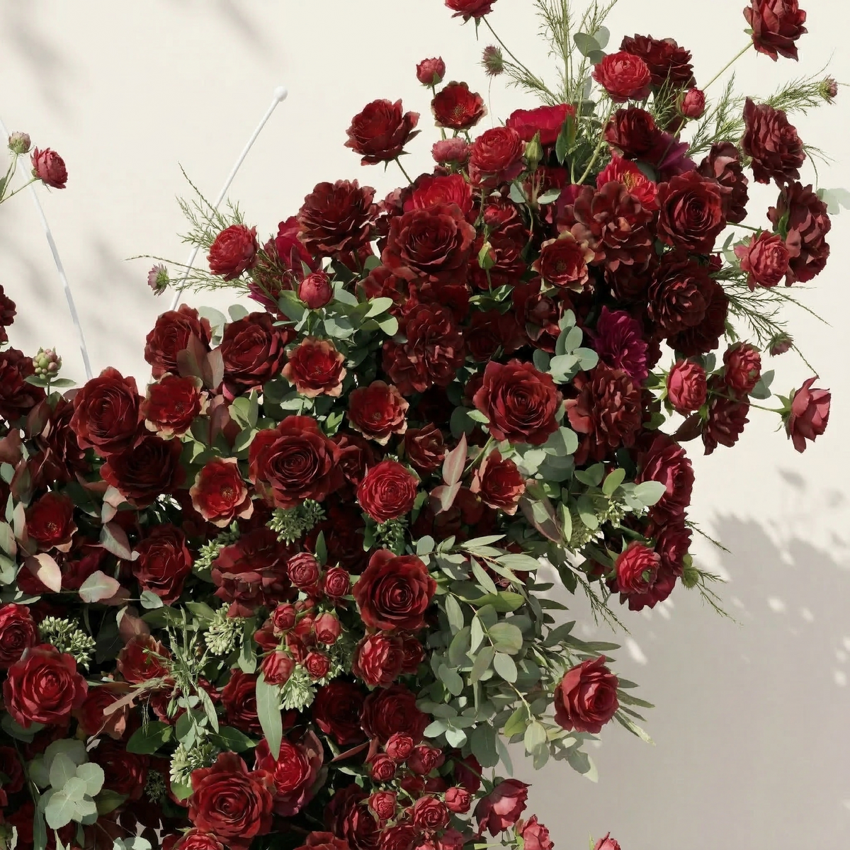 Orlisse: Vintage Burgundy Butterfly-Shaped Artificial Floral Wall for Luxury Wedding Decor