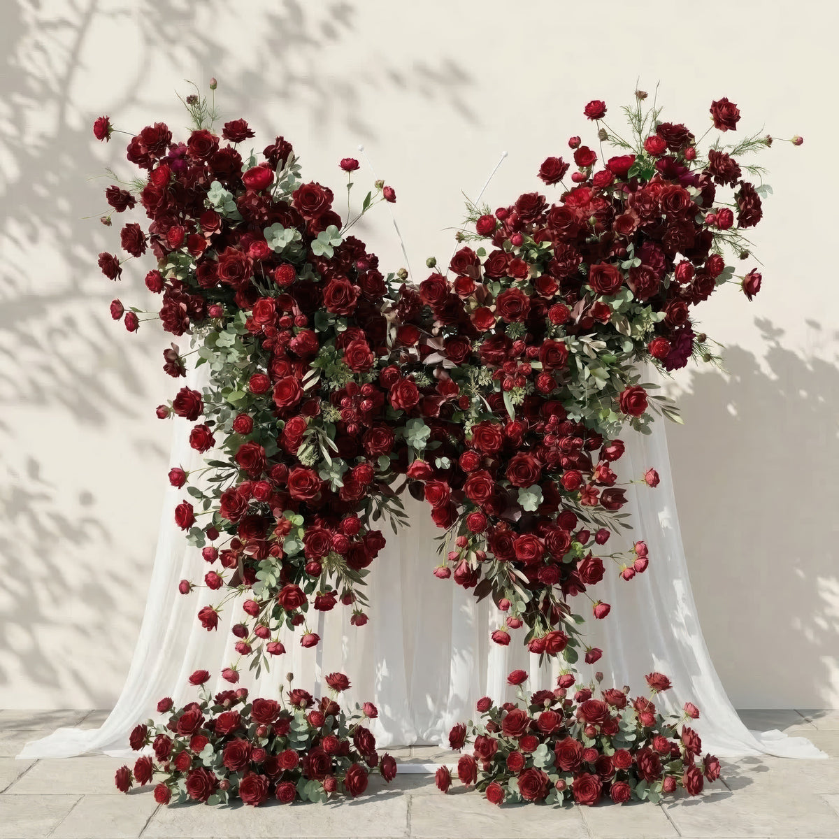 Orlisse: Vintage Burgundy Butterfly-Shaped Artificial Floral Wall for Luxury Wedding Decor