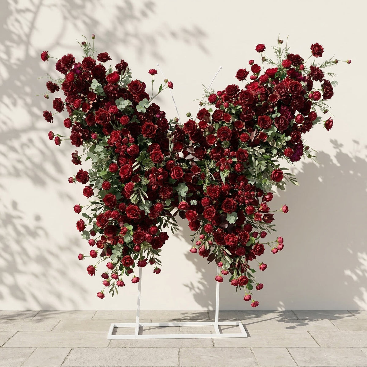 Orlisse: Vintage Burgundy Butterfly-Shaped Artificial Floral Wall for Luxury Wedding Decor