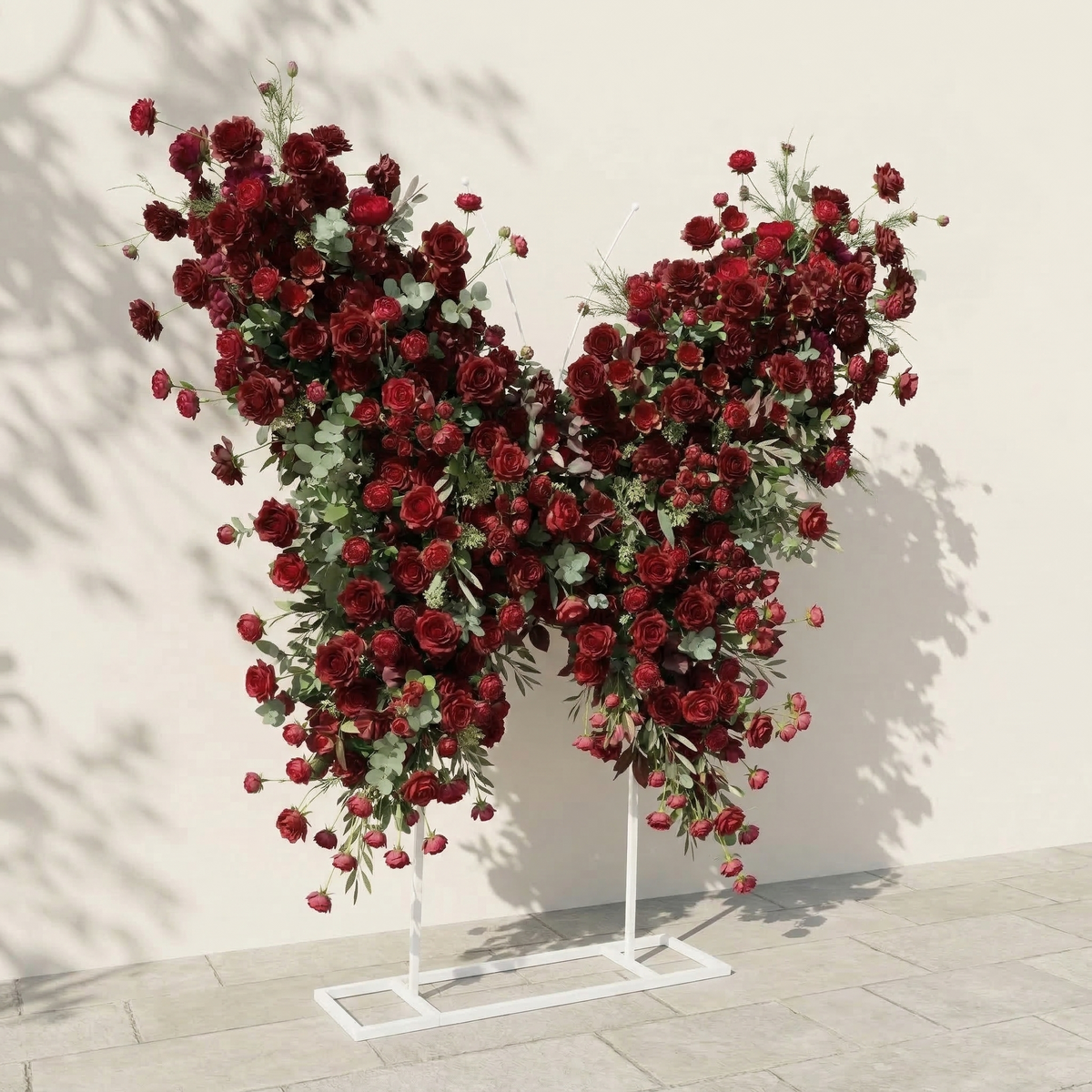 Orlisse: Vintage Burgundy Butterfly-Shaped Artificial Floral Wall for Luxury Wedding Decor