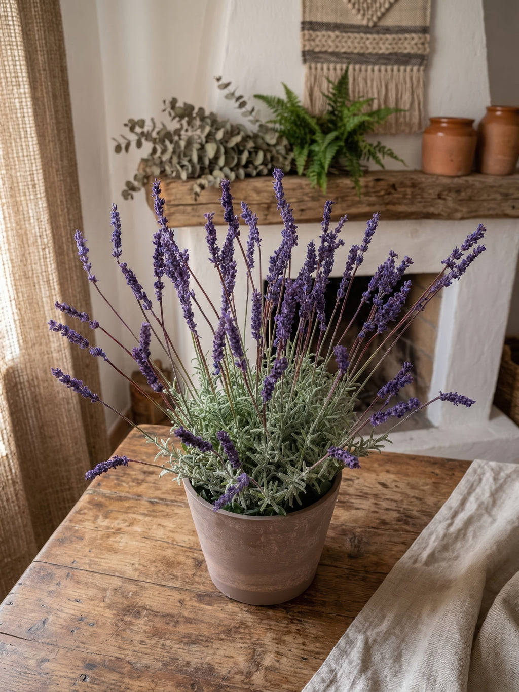 21.6" Artificial French Lavender Plant - Deep Purple Potted Greenery for Home Decor