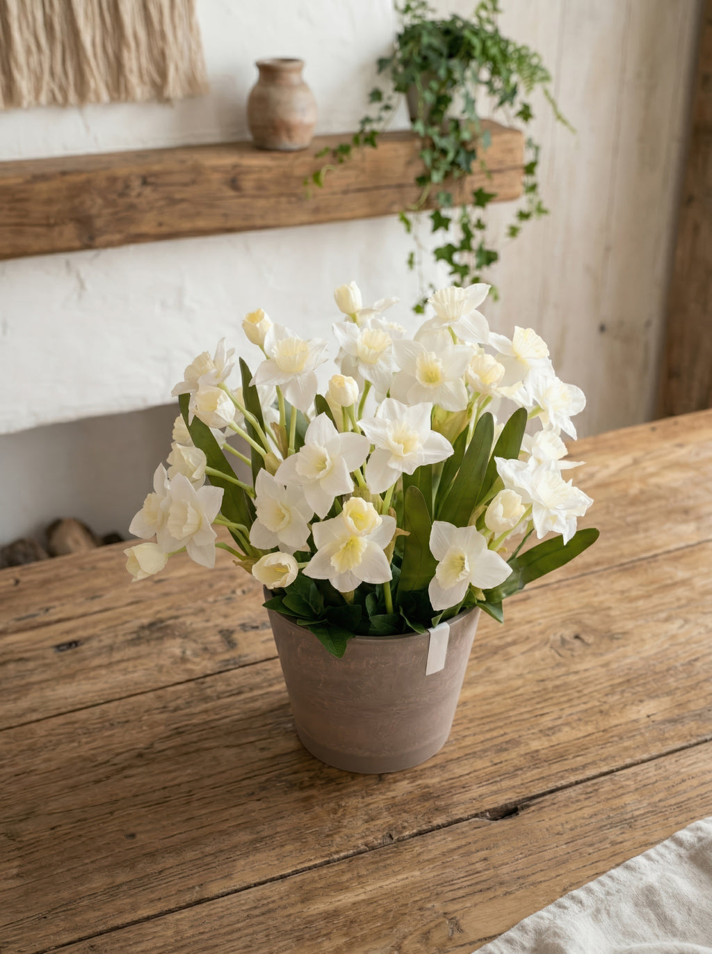 21.6" Artificial Spring Daffodils - Potted White Floral for Home & Garden Decor