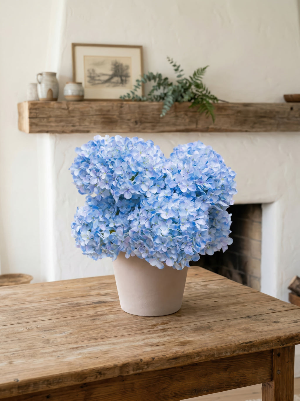 21.6" Artificial Blue Hydrangea Plant - Potted Floral Arrangement for French Home Decor