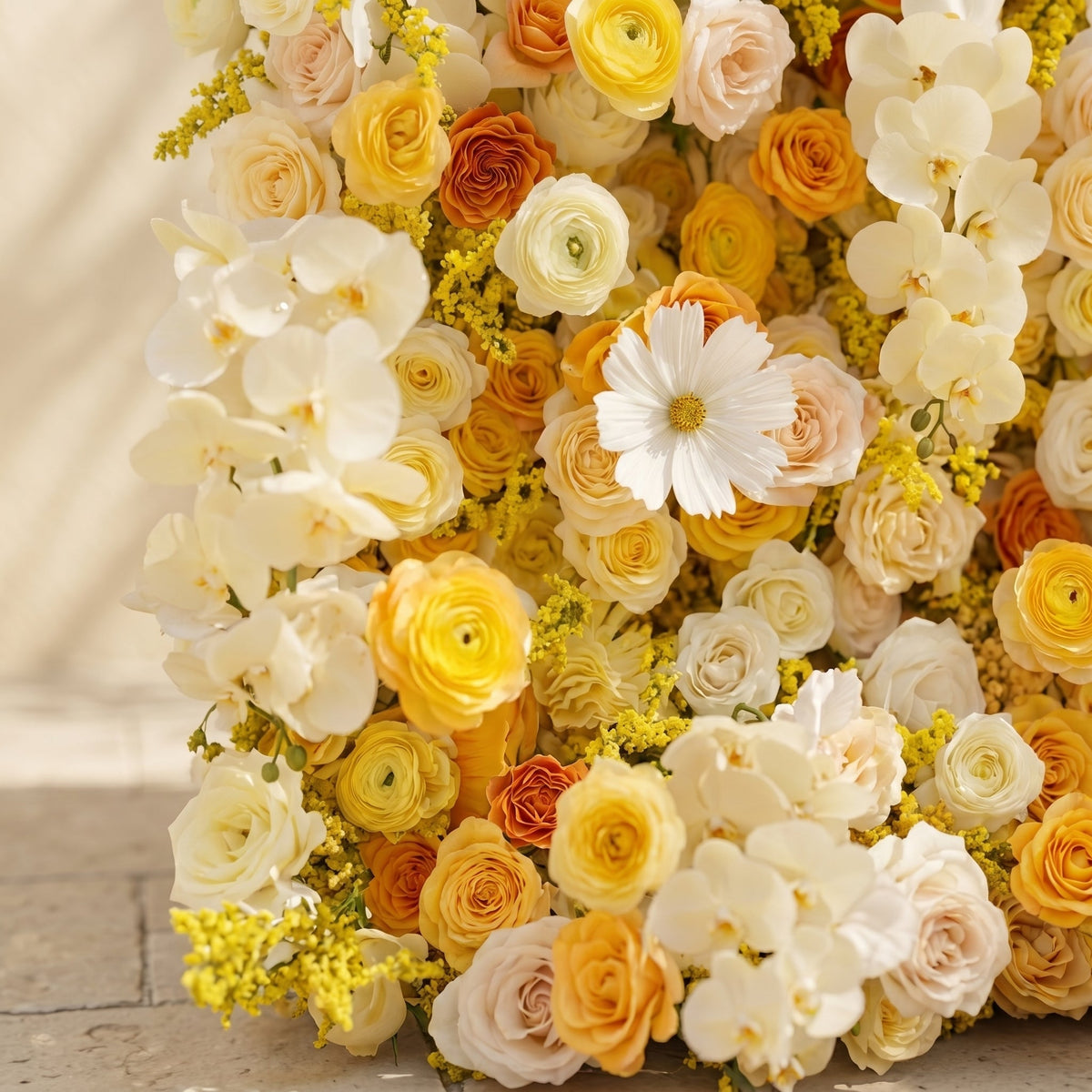 Palorae: Luxury 5D Sunshine Yellow & Cream White Silk Floral Wall Backdrop for Vibrant Summer Weddings