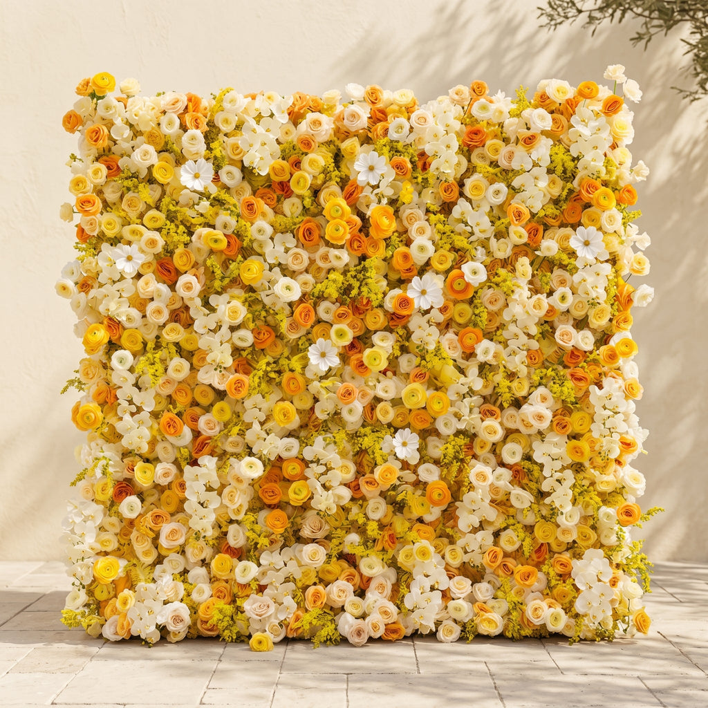 Palorae: Luxury 5D Sunshine Yellow & Cream White Silk Floral Wall Backdrop for Vibrant Summer Weddings