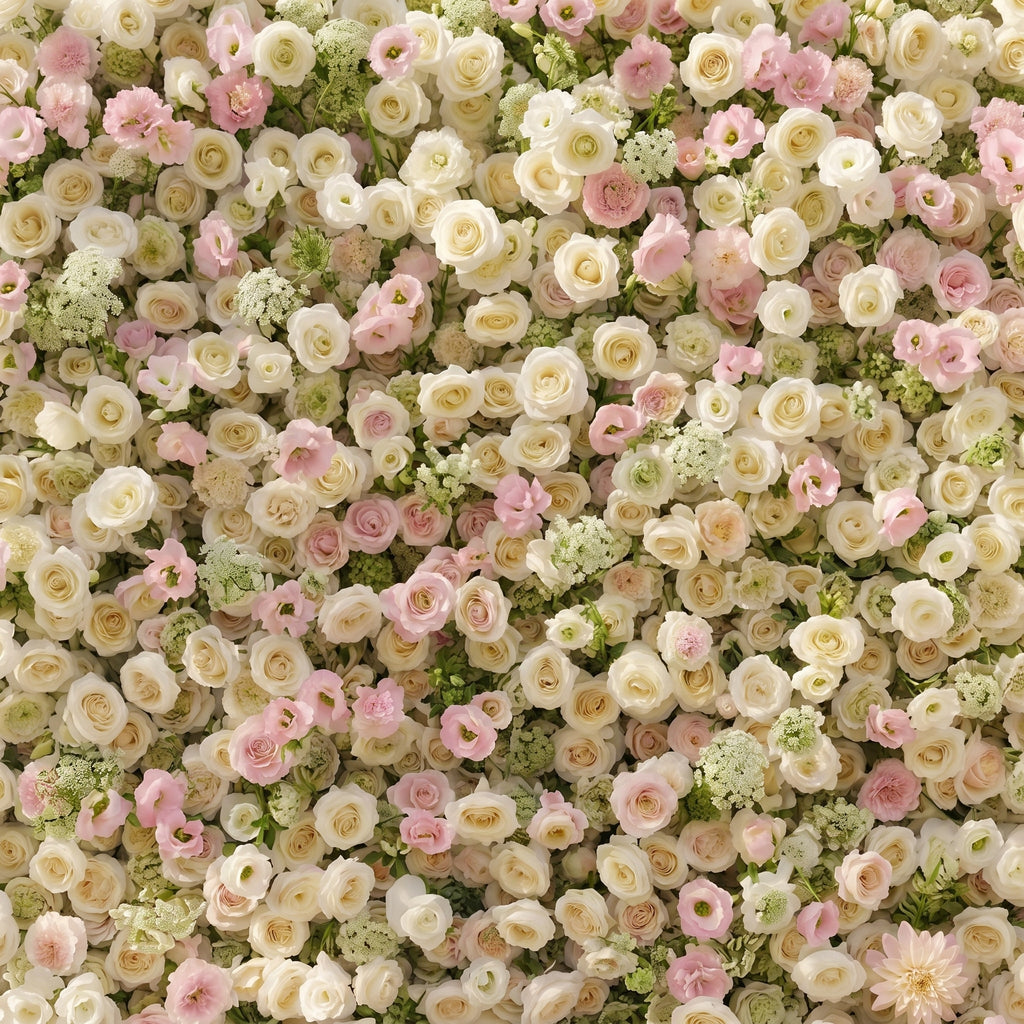 Pearlnora: Luxury 5D Pearl White & Blush Pink Silk Floral Wall Roll-Up Backdrop for Elegant Minimalist Weddings