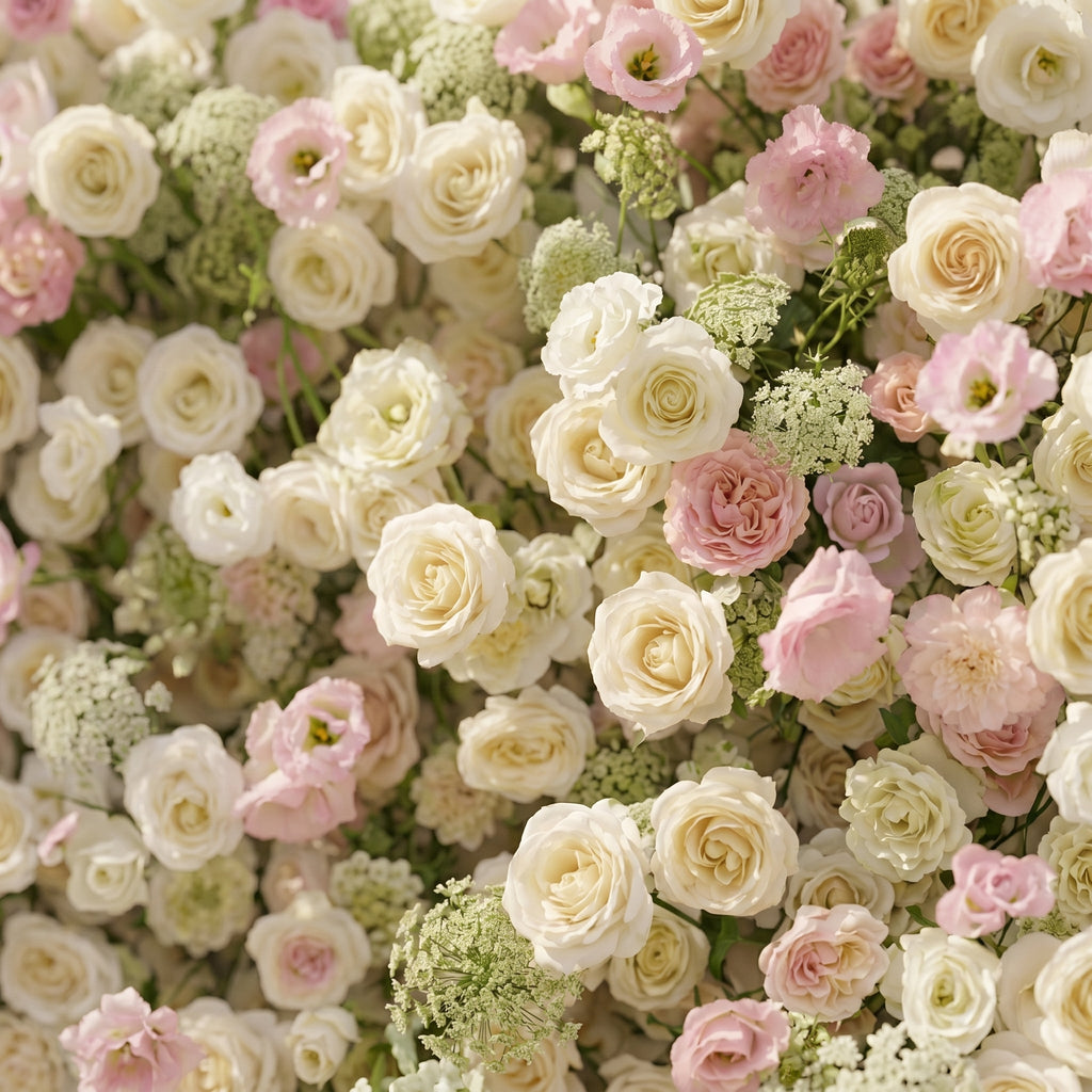 Pearlnora: Luxury 5D Pearl White & Blush Pink Silk Floral Wall Roll-Up Backdrop for Elegant Minimalist Weddings