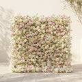 Pearlnora: Luxury 5D Pearl White & Blush Pink Silk Floral Wall Roll-Up Backdrop for Elegant Minimalist Weddings