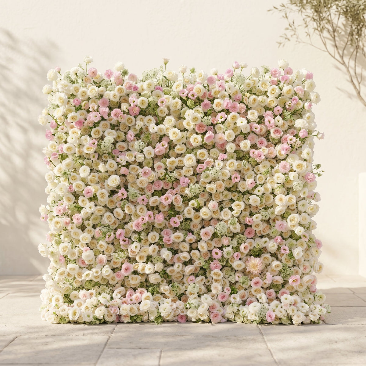 Pearlnora: Luxury 5D Pearl White & Blush Pink Silk Floral Wall Roll-Up Backdrop for Elegant Minimalist Weddings