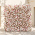 Valsora:5D Gradient Warm Blush Pink & Ivory White Silk Rose Flower Wall Roll-Up Fabric Backdrop for Romantic Weddings & Proposals