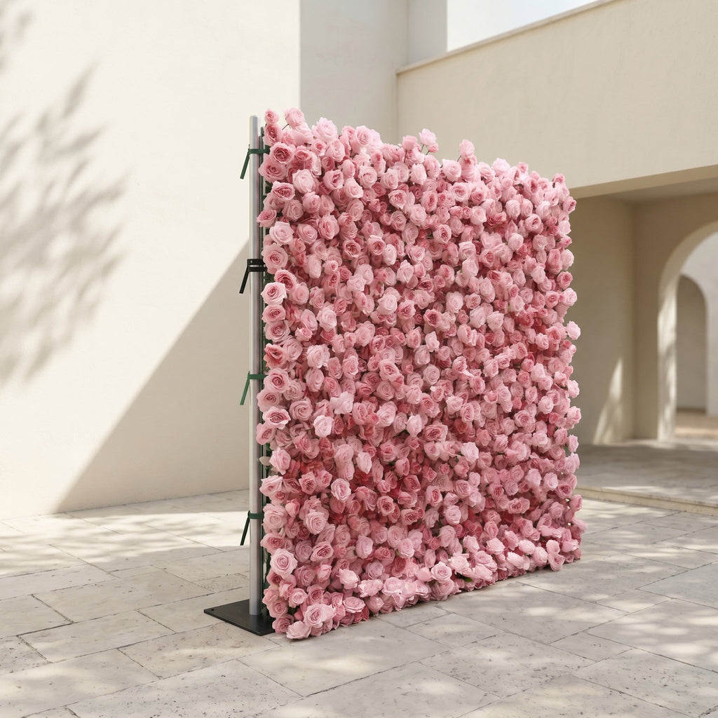 Perira: Luxury 5D Pink Silk Floral Wall Roll-Up Backdrop for Elegant Minimalist Weddings