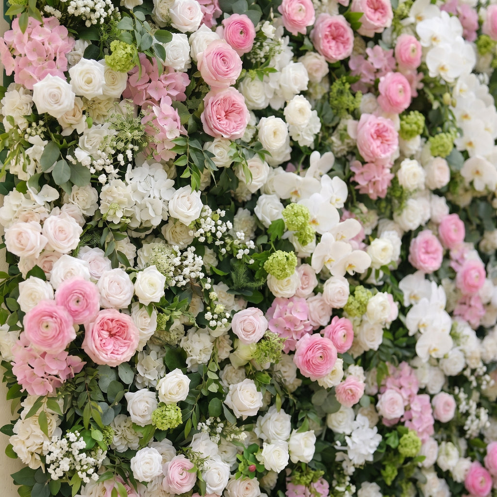Pervia:5D Blush Pink & Ivory White Silk Rose Flower Wall Roll-Up Fabric Backdrop for Romantic Weddings & Proposals
