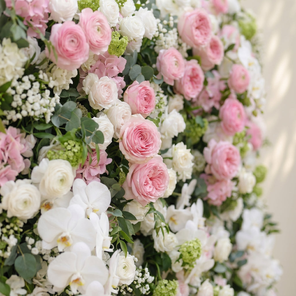 Pervia:5D Blush Pink & Ivory White Silk Rose Flower Wall Roll-Up Fabric Backdrop for Romantic Weddings & Proposals