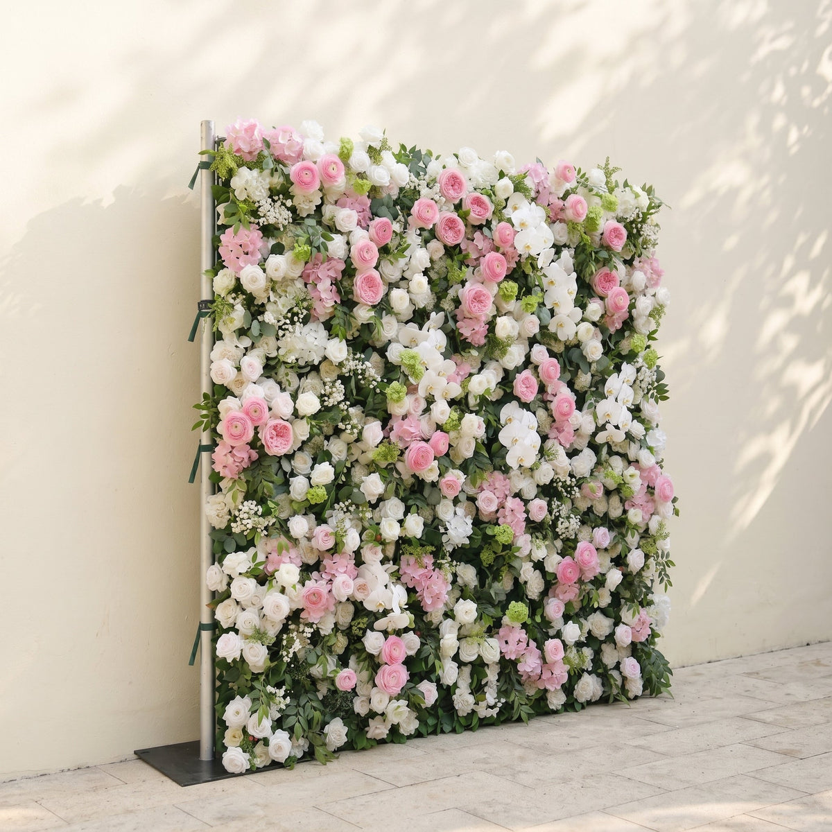 Pervia:5D Blush Pink & Ivory White Silk Rose Flower Wall Roll-Up Fabric Backdrop for Romantic Weddings & Proposals