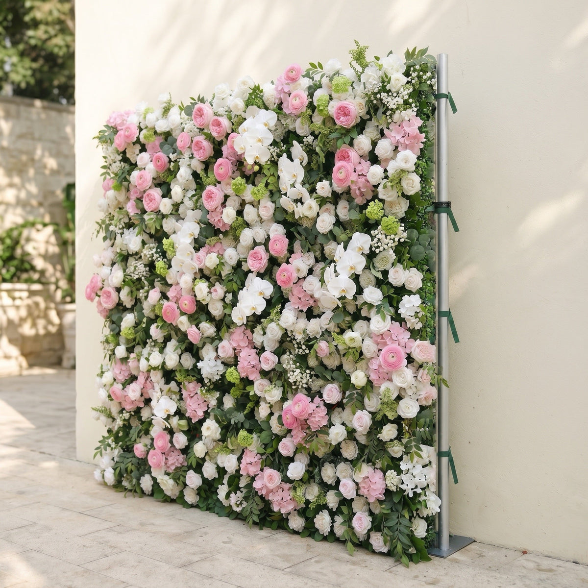 Pervia:5D Blush Pink & Ivory White Silk Rose Flower Wall Roll-Up Fabric Backdrop for Romantic Weddings & Proposals