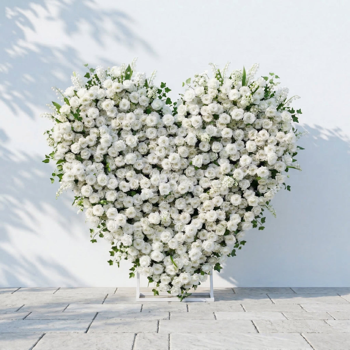 Petalya: 3D White Silk Rose Heart Floral Backdrop Decor for Proposal & Anniversary Backdrop
