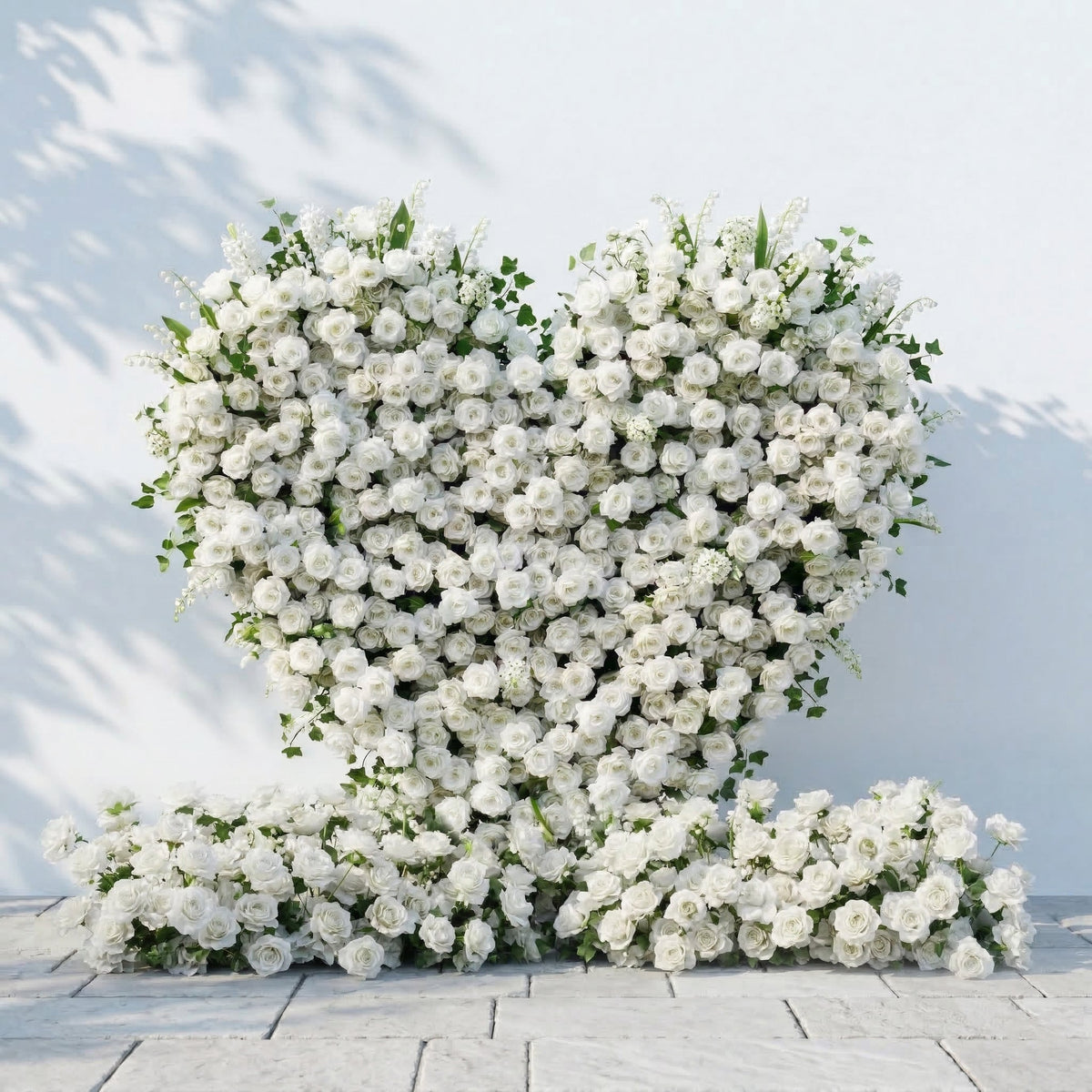 Petalya: 3D White Silk Rose Heart Floral Backdrop Decor for Proposal & Anniversary Backdrop