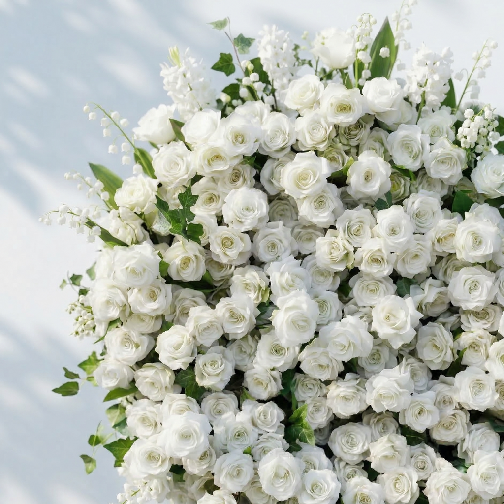 Petalya: 3D White Silk Rose Heart Floral Backdrop Decor for Proposal & Anniversary Backdrop